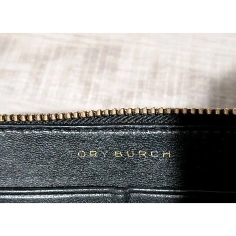 TORY BURCH Marion Party Black Embossed Leather Continental Zip Wallet